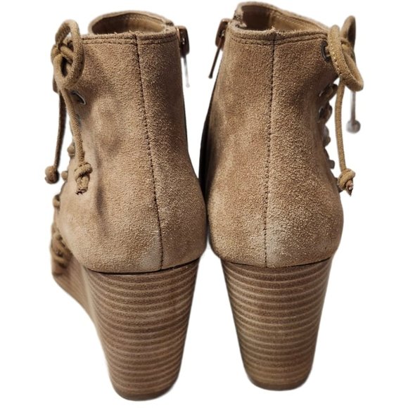 Lucky Brand Ankle  Booties Jaevin Sesam Suede Peep Toe Wedge Side Zip Size 7 - Picture 6 of 9